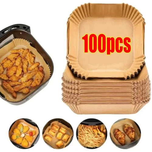 100pcs Air Fryer Disposable Paper Liner Square Food Grade Parchment Paper Liners