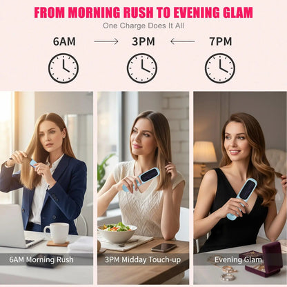 USB Charging Portable Hair Straightener Brush, Cordless Straightening Comb LED Display & Ceramic Coating, Ionic Technology