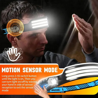 Waterproof COB LED HeadlampMotion Sensor Head Torch Headlight USB Rechargeable