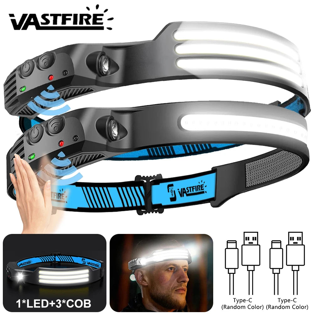 Waterproof COB LED HeadlampMotion Sensor Head Torch Headlight USB Rechargeable