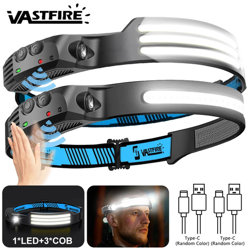 Waterproof COB LED HeadlampMotion Sensor Head Torch Headlight USB Rechargeable