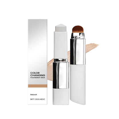 Color Changing Foundation Stick Waterproof Sweatproof Lightening Full Coverage Concealer 2 in 1 Stick Foundation Makeup Brushes