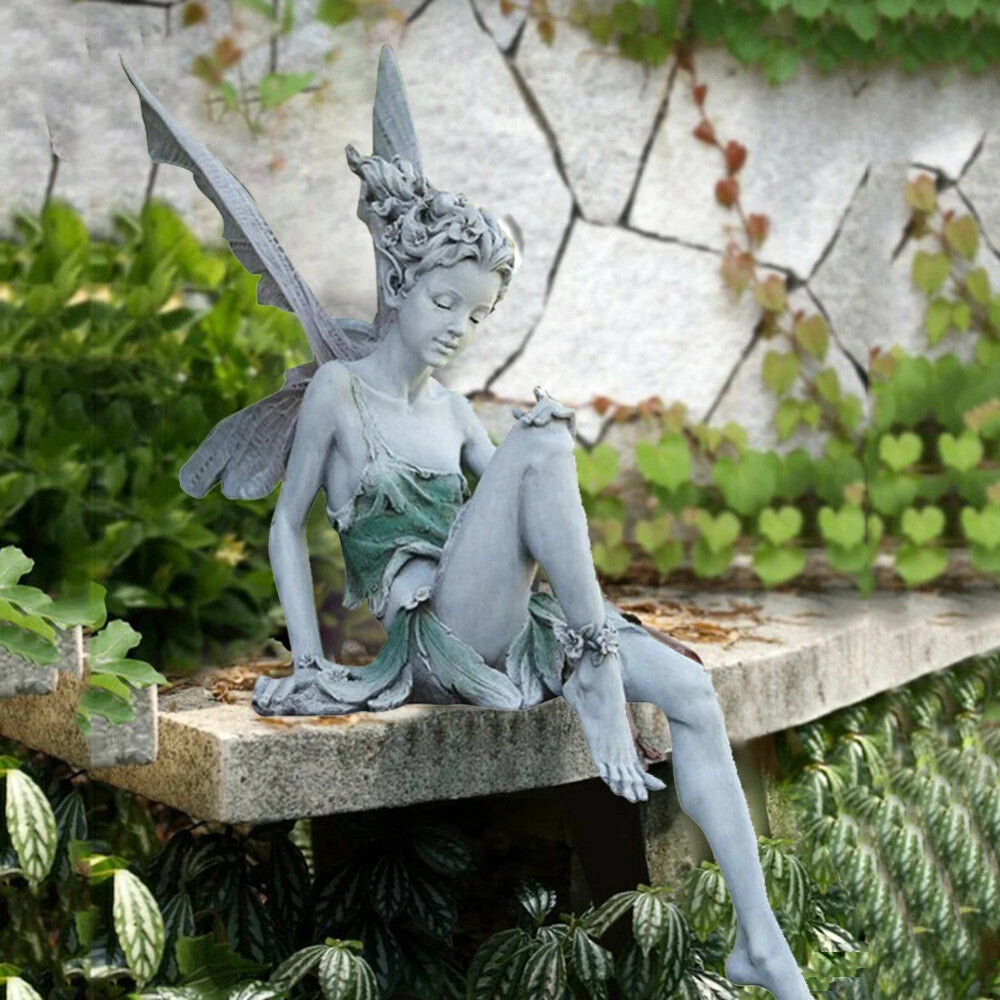 Garden Sitting Fairy Statue Ornament Resin Craft Landscaping Yard Figurine Decor