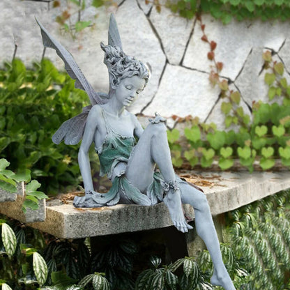 Garden Sitting Fairy Statue Ornament Resin Craft Landscaping Yard Figurine Decor