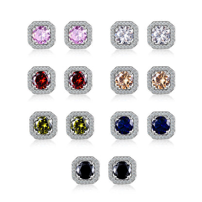 Women Stainless Steel Square Cut Cubic Zirconia Stud Earrings 1 Pair Brilliant