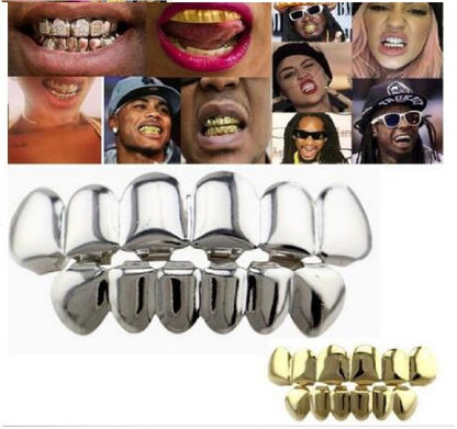 18k Gold Plated Hip Hop Teeth Grillz Caps Top & Bottom Grill Set 3 Colors