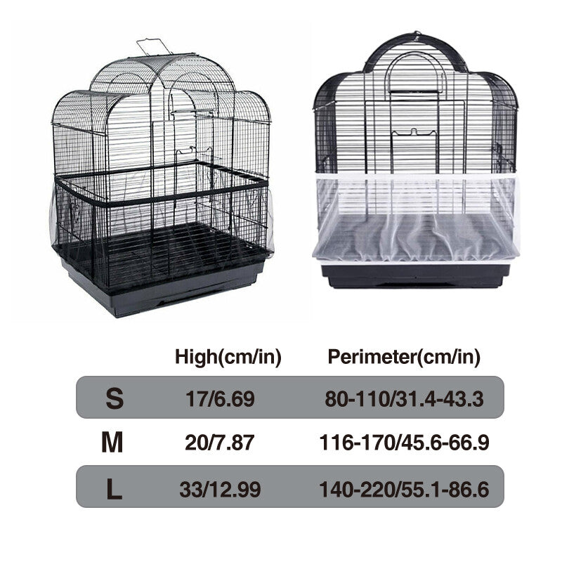 Pet Bird Cage Seed Catcher Guard Skirt Mesh Nylon Cover S/M/L Secure Skirt Mesh