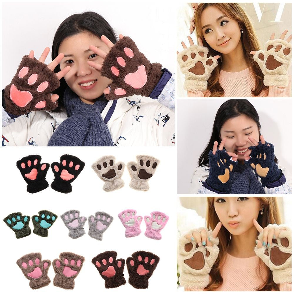 14Colors Fashion Winter Lovely Warm Bear Cat Paw  Gloves Plush Fingerless