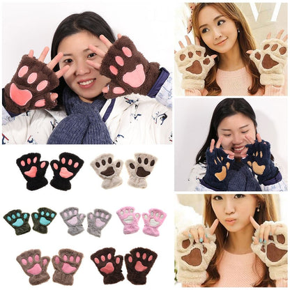 14Colors Fashion Winter Lovely Warm Bear Cat Paw  Gloves Plush Fingerless