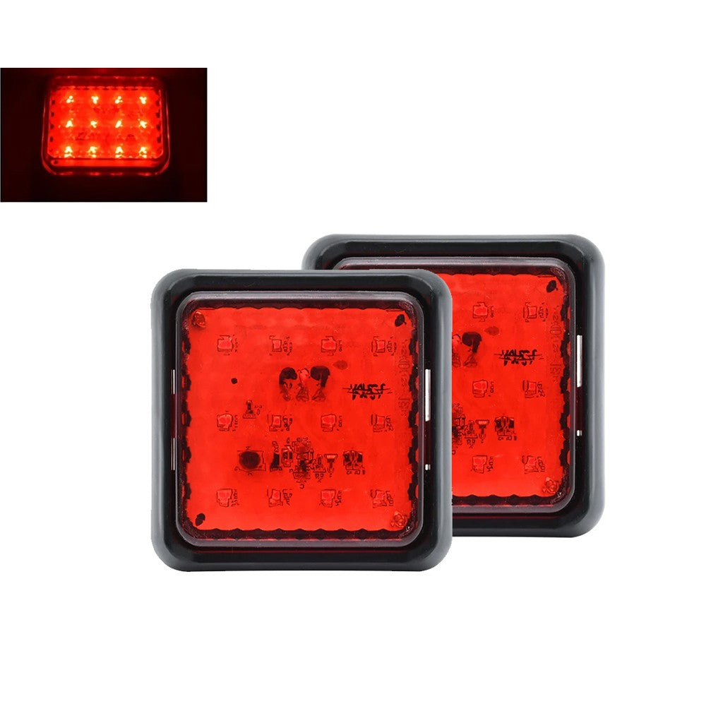 2x 98mm Square LED Tail Light Stop Indicator Reverse Truck Trailer Ute 12V 24V