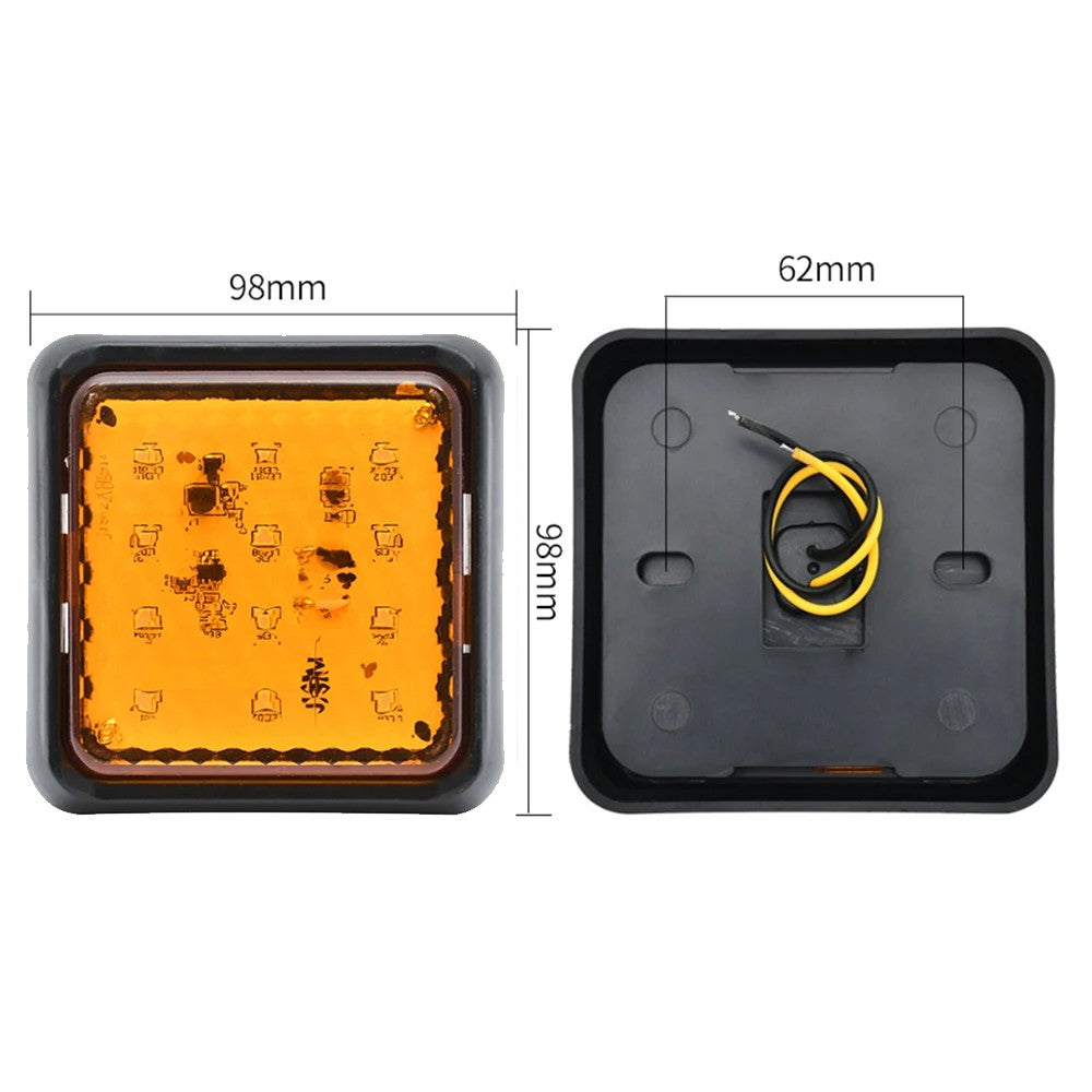 2x 98mm Square LED Tail Light Stop Indicator Reverse Truck Trailer Ute 12V 24V