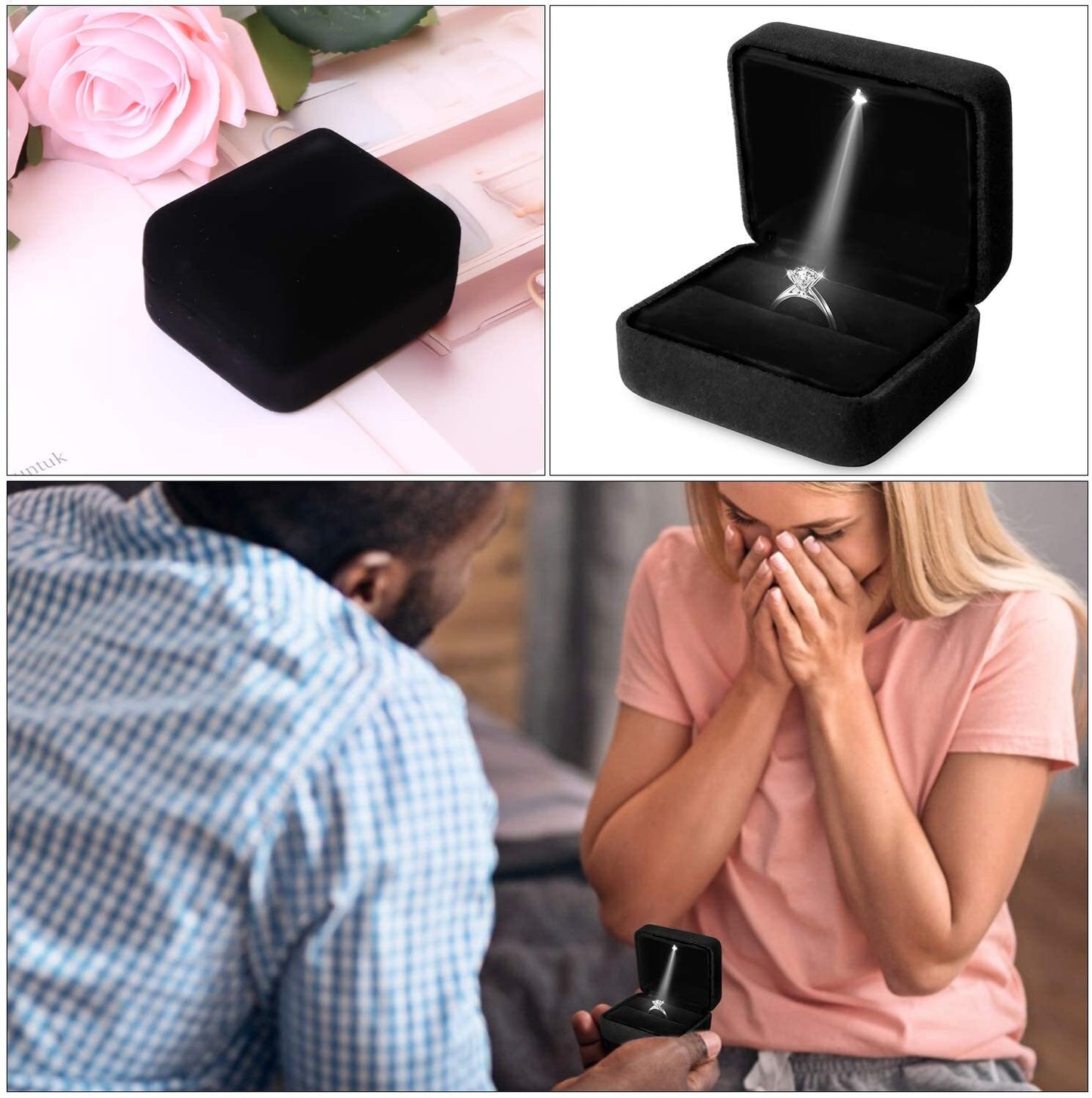 LED Ring Box Jewelry Wedding Engagement Proposal LED Ear Ring Case Black AUS