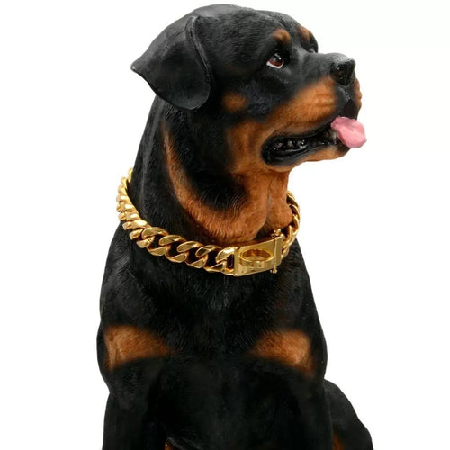 Luxury 316 Stainless Steel Gold Chain Dog Collar Cuban Link Pet Necklace 10"-26"