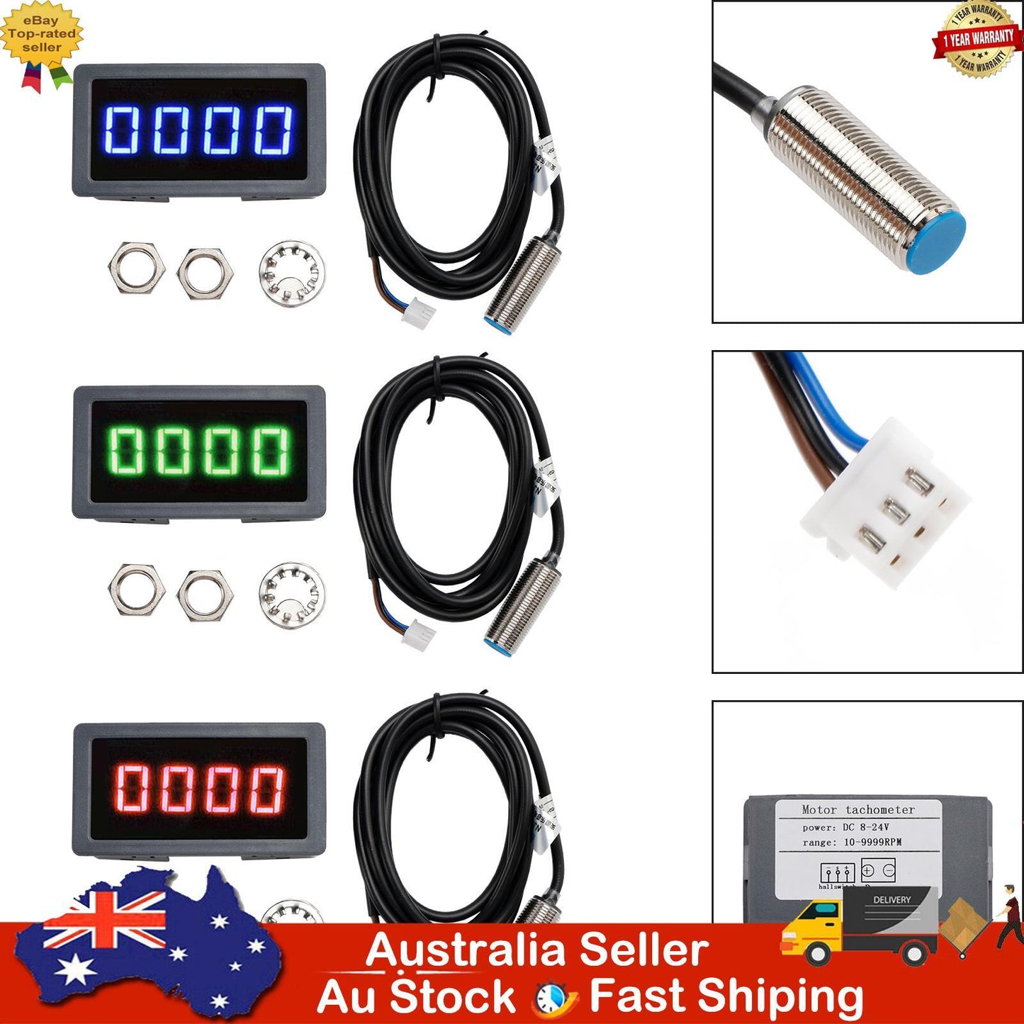 4 Digital LED Tachometer RPM Speed Meter With Hall Proximity Switch Sensor NPN