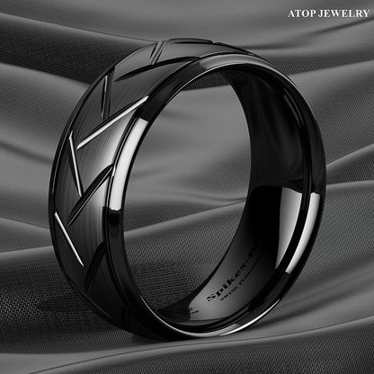 8mm Dome Black Warrior Brushed Center Tungsten Ring Bridal Band ATOP Jewelry