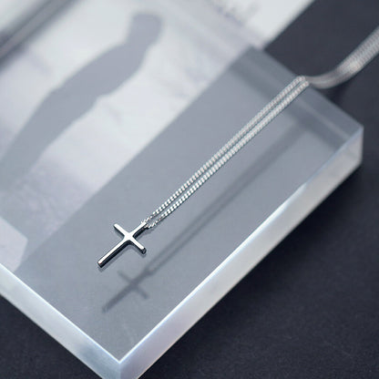 Genuine 925 Sterling Silver Plain Jesus Cross Crucifix Pendant Necklace Women's