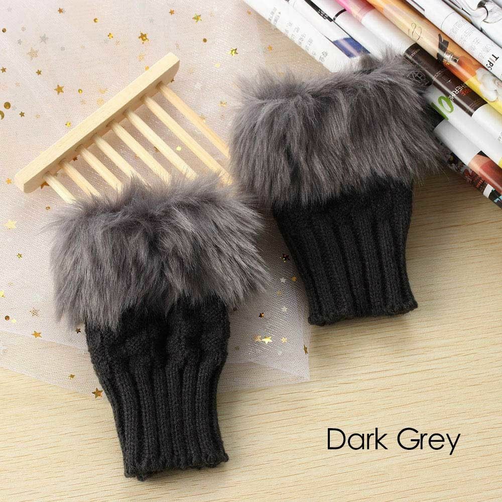 Winter Knitted Faux Fur Fingerless Gloves Women Wrist Hand Soft Warm Mittens