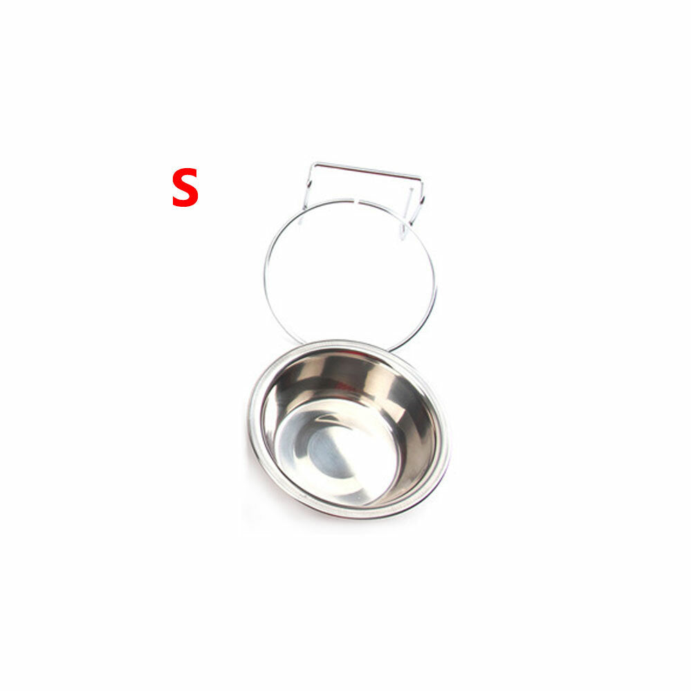 Pet Bowl Dog Food Cage Crate Water S/M/L Hang-on Stainless Steel Metal Cat