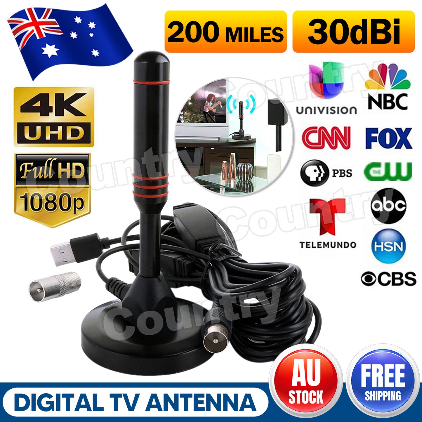 Portable TV Antenna Indoor Outdoor Digital HD Freeview Aerial Ariel 200Mile AU