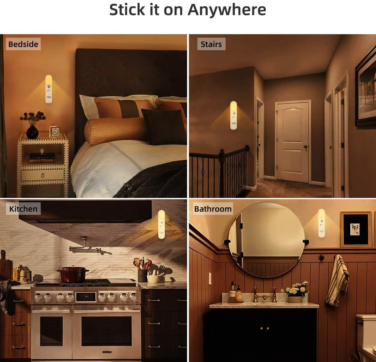 Motion Sensor PIR Light Cordless USB Rechargeable LED Night Light Closet Stair