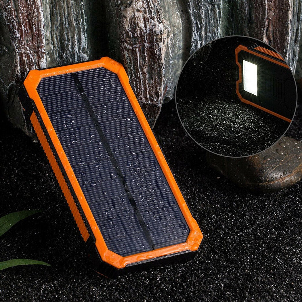 20000mAh Solar Power Bank Dual USB LED Flashlight Waterproof Portable Charger