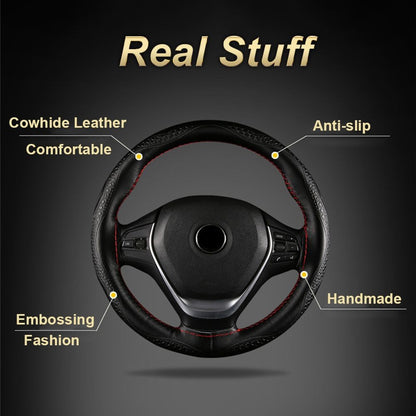 Auto Steering Wheel Genuine Leather Cowhide Braid Car Steering Wheel Cover