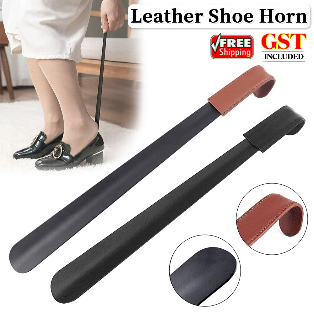 42cm Shoe Horn Long Leather Metal Handle Shoehorn Stainless Steel Lifter Tool
