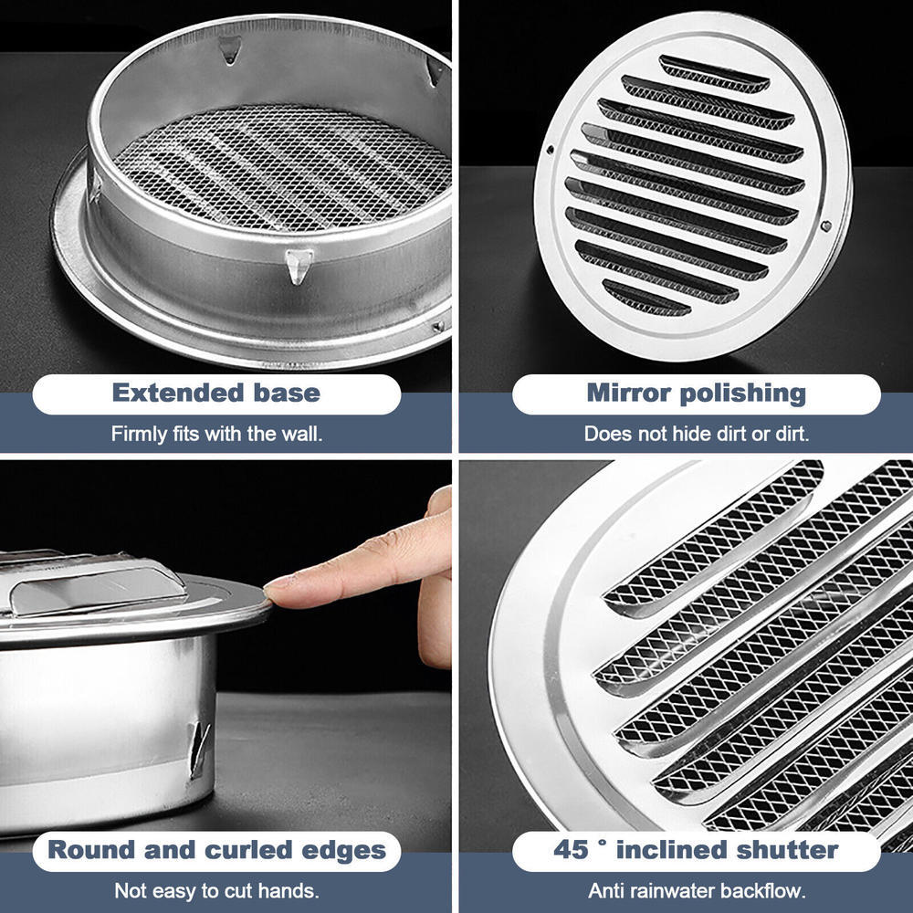 Ø 70-200mm Stainless Steel Ventilation Air Vent Grille Cover Metal Duct Circle-