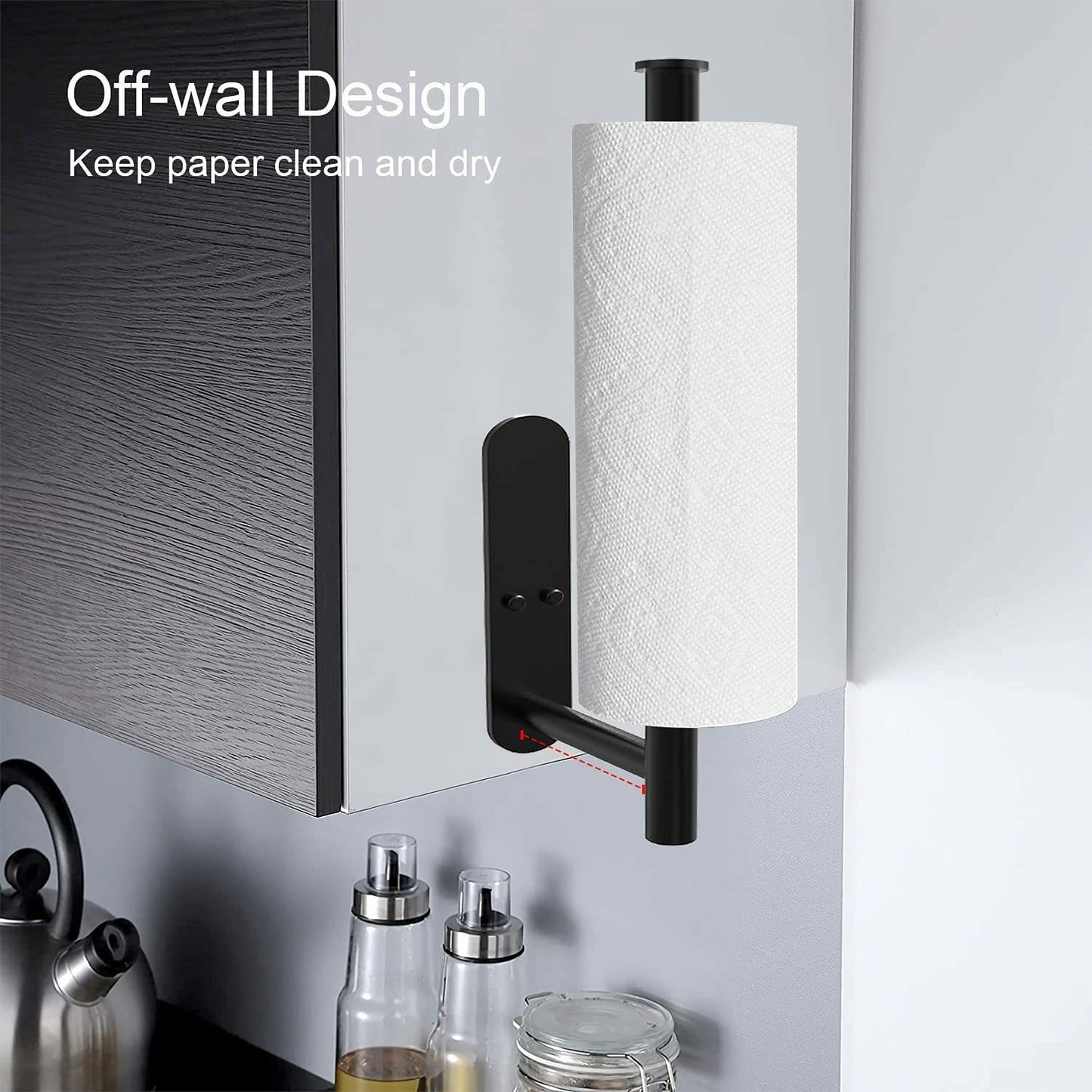 Kitchen Hanger Paper Roll Cabinet Towel Holder Black Rack Shelf Wall Adhesive