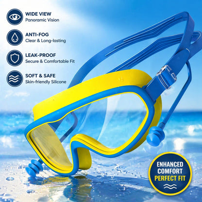 Kids Swim Goggles Waterproof Anti-Fog Large Frame Clear Vision Swimming Glasses