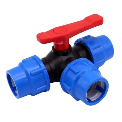 Irrigation 3-Way Ball Valve 20/25/32/40/50mm Water Pipe Fittings  Lawn