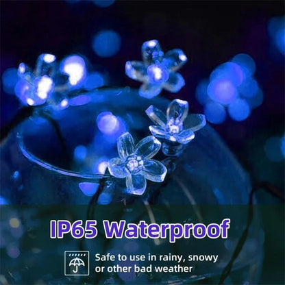 100 LED Solar String Lights Peach Flower Fairy Outdoor Garden Party Decor