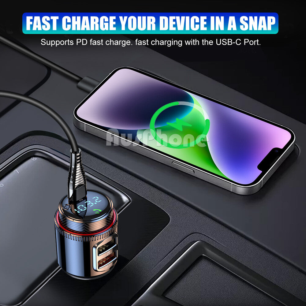 Bluetooth 5.0 Wireless Radio Car FM Transmitter PD Dual USB Charger MP3 Player