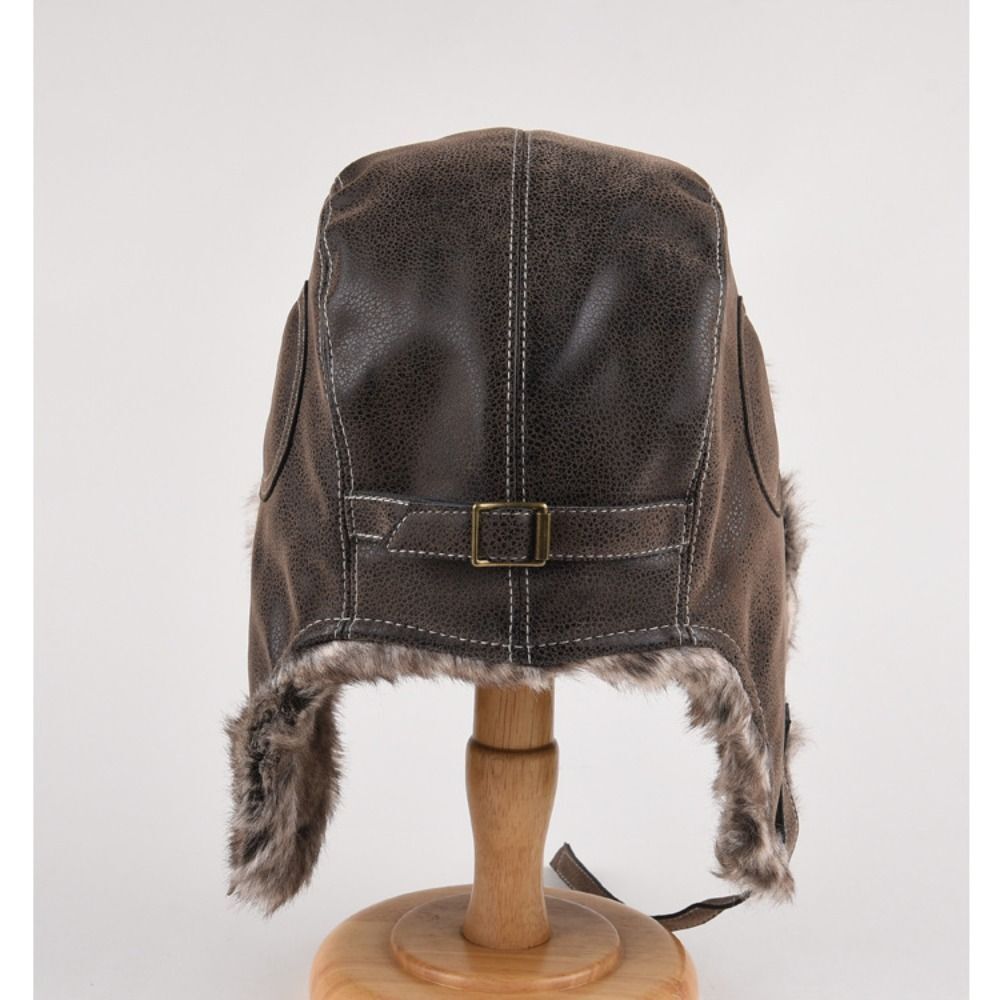 Leather Ski Ushanka Faux Fur Lined Snow Cap With Ear Flap Winter Trapper Hat