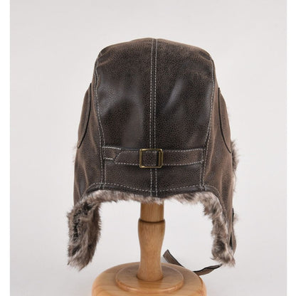 Leather Ski Ushanka Faux Fur Lined Snow Cap With Ear Flap Winter Trapper Hat