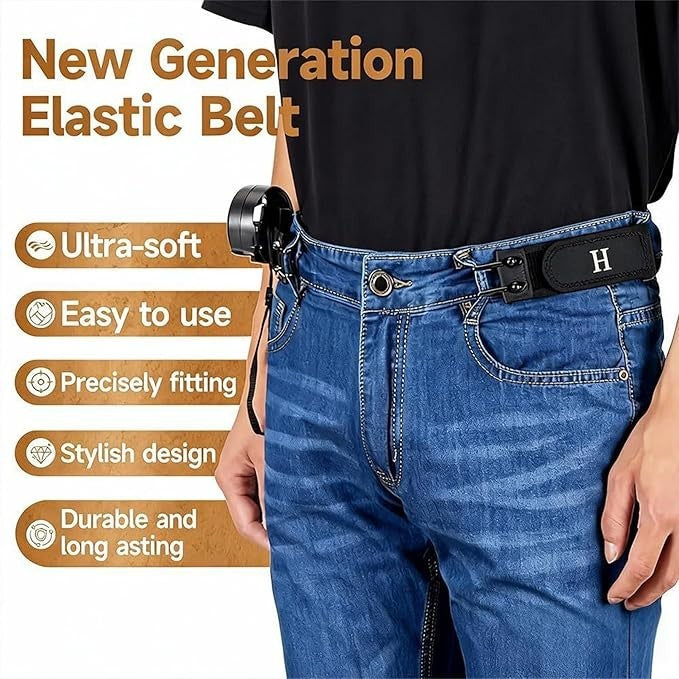 1/2 Tactical Metal Hook Elastic Belt Unisex Buckle-Less Invisible Waist Belt