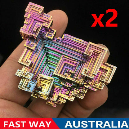2X Rainbow Titanium Specimen Mineral Bismuth Crystal Quartz Gemstone Decor Gifts