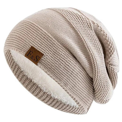 Unisex Slouchy Winter Hats Fur Lined Men & Women Warm Beanie Cap Casual Knitted