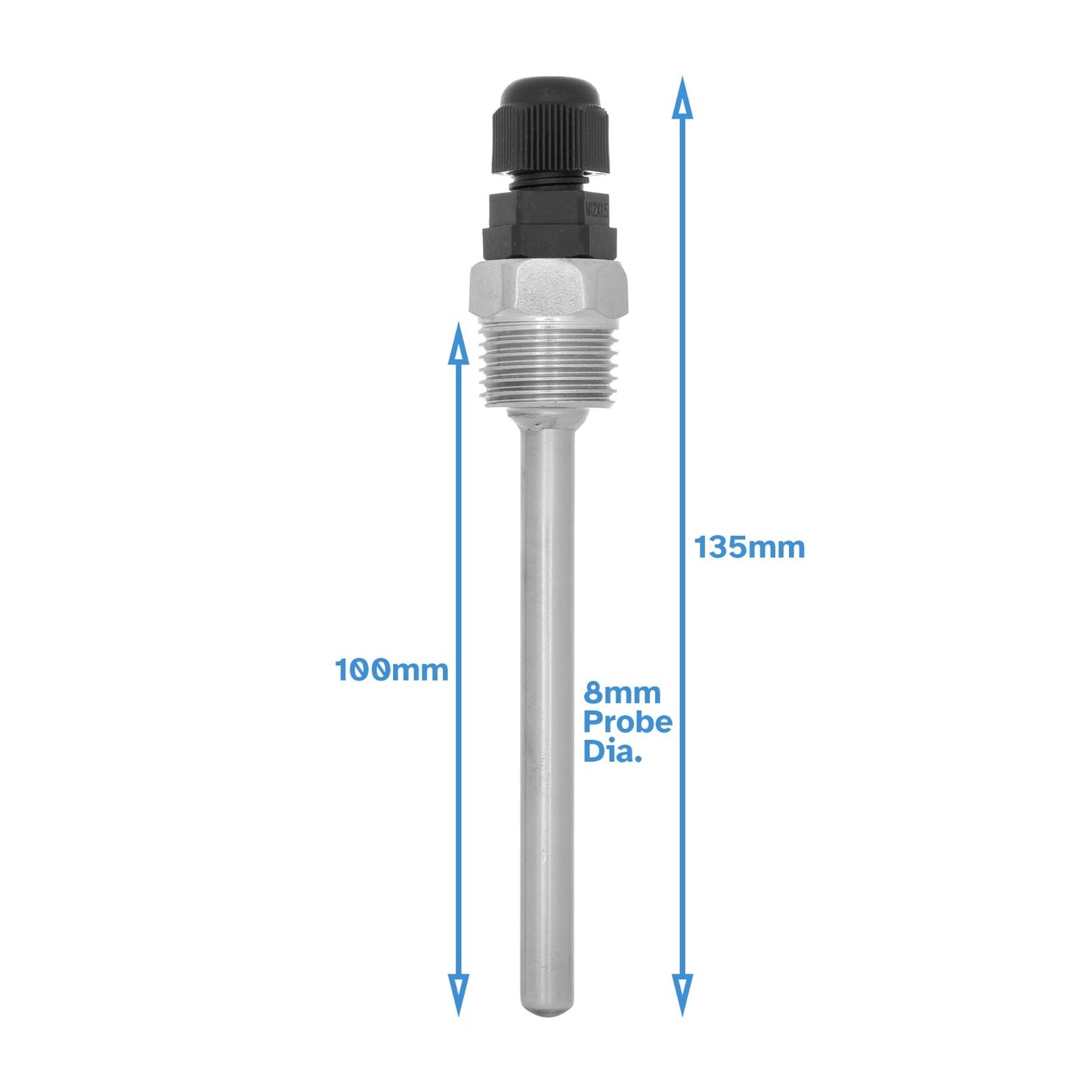 100mm Thermowell 304 Stainless Steel Temperature Sensor Fitting 1/2" BSP DIN15