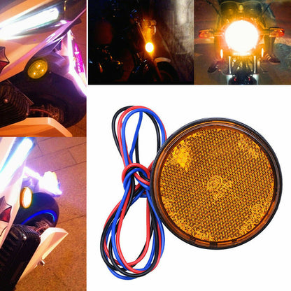 2x Motorbike Motorcycle Round Reflector 24LED Rear Tail Brake Stop Light Lamp