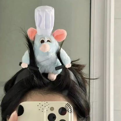 2PCS Creativity Ratatouille Hairband CartooGVPlush Doll Headband French Hairpin