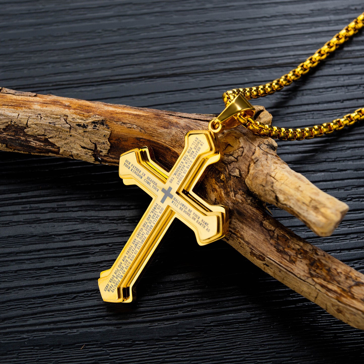 Man Real Stainless Steel Gold Silver Black Cross Bible Pendant Chain Necklace