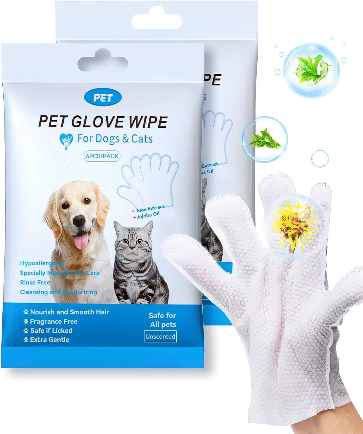 Cleaning Wipes Gloves for Dog and Cat,Pet Bathing Wipes Cleaning & Deodorizing,D