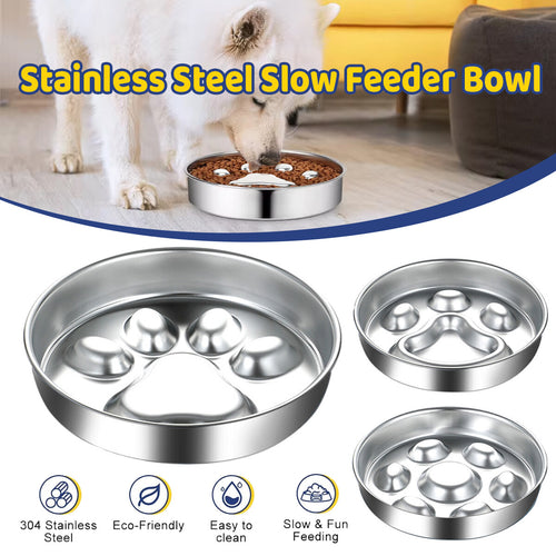 Feeder Bowl Stainless Dish Puppy Dog Pet Cat Slow Food Bowl Non-Slip Feeding AU