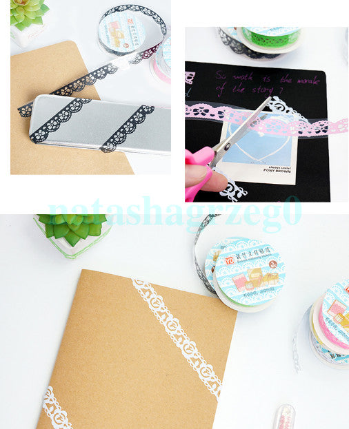 New 1pc Roll Lace Paper Adhesive Washi Tape Sticker Masking Craft Decorative DIY