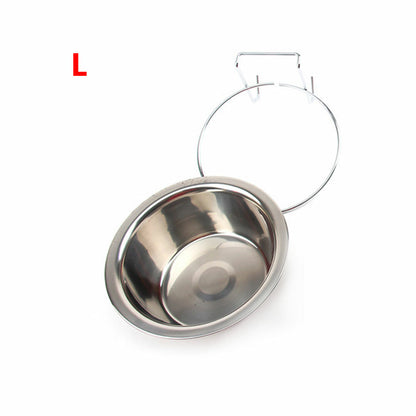 Pet Bowl Dog Food Cage Crate Water S/M/L Hang-on Stainless Steel Metal Cat