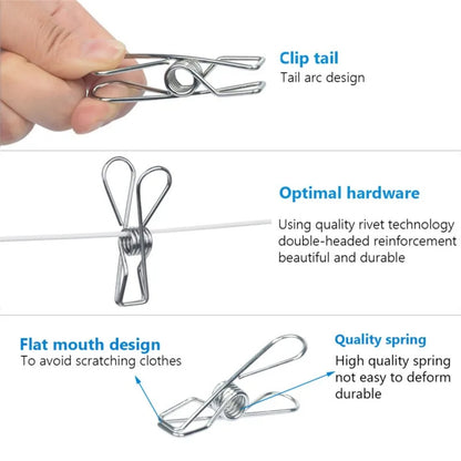 Stainless Steel Clothes Pegs Hanging Clips Laundry Windproof Metal Clamps