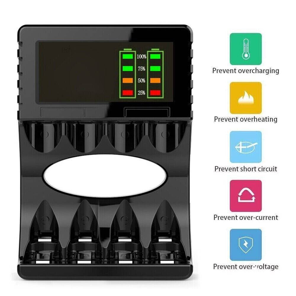 Smart Battery Charger 4 Slot for AA/AAA Nimh Rechargeable Batteries LCD Display