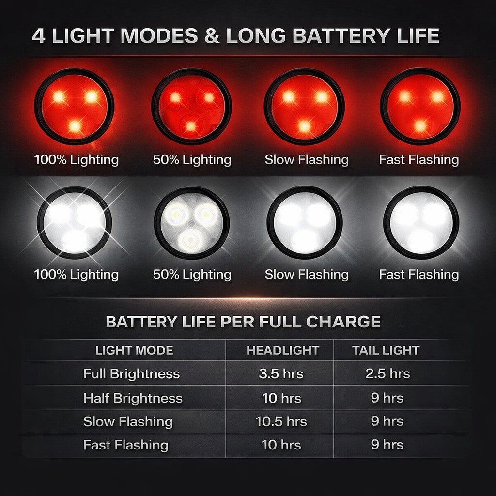 Rechargeable Bike Light Set LED Bicycle Lights Waterproof Headlight Front Rear