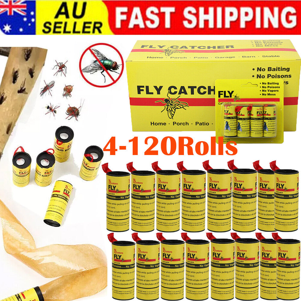 120 Rolls Sticky Fly Trap Paper Insect Bug Catcher Strip Flies Sticker